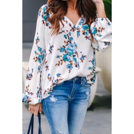 Green Ballon Sleeve Floral Shirt Top